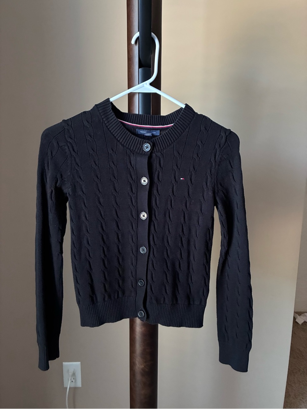 Tommy Hilfiger Black Cable-Knit Button-Up Cardigan